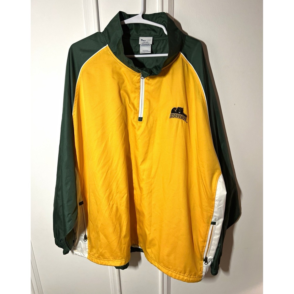 Baylor Bears Pro Edge Windbreaker Mens 2XL Green Gold 1/4 Zip NCAA Pullover